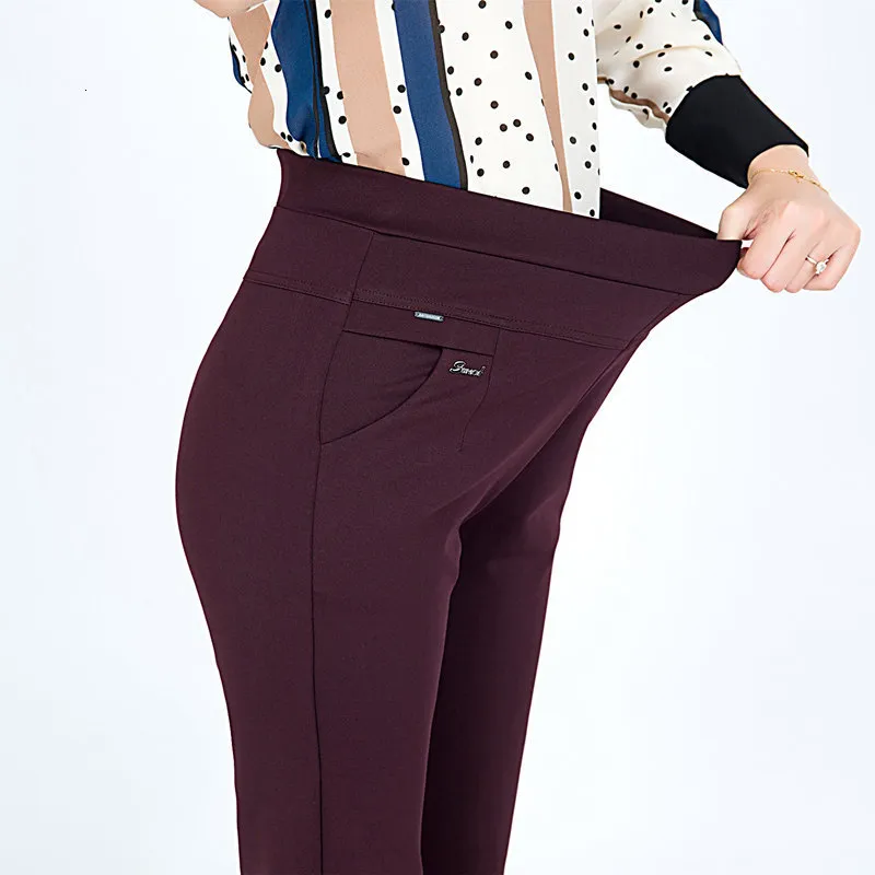 Pantalon deux pièces pour femmes S 6XL automne hiver grande taille mode couleur unie maigre taille haute pantalon élastique Fit Lady Pencil 230715