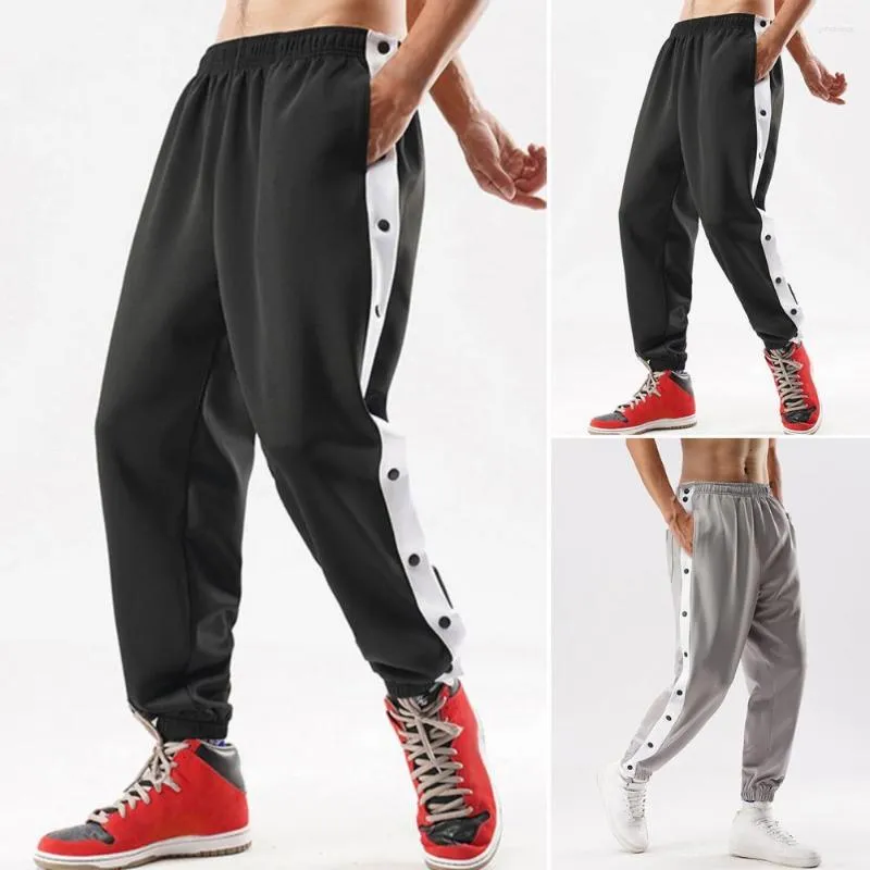 Pantalones de hombre Pantalones casuales Cintura elástica de tiro medio Bolsillos Botones laterales Cierre Hombres Empalme Entrenamiento de baloncesto Pantalones de chándal