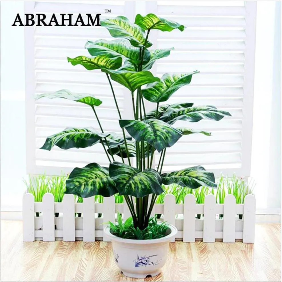 Decorative Flowers & Wreaths 65cm 18 Fork Tropical Monstera Large Artificial Tree Bonsai Plastic Plants Potted Fake Palm Leafs For211j