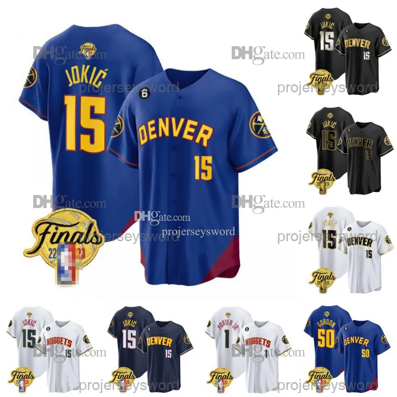 15 Jokic Baseball Jersey 27 Jamal Murray Jersey 50 Gordon 1 Porter Jr. 5 Caldwell-Pope 11 Brown Jr 32 Green 0 Braun Baseball Jerseys Denvers Nugget 2023 Finals Patch