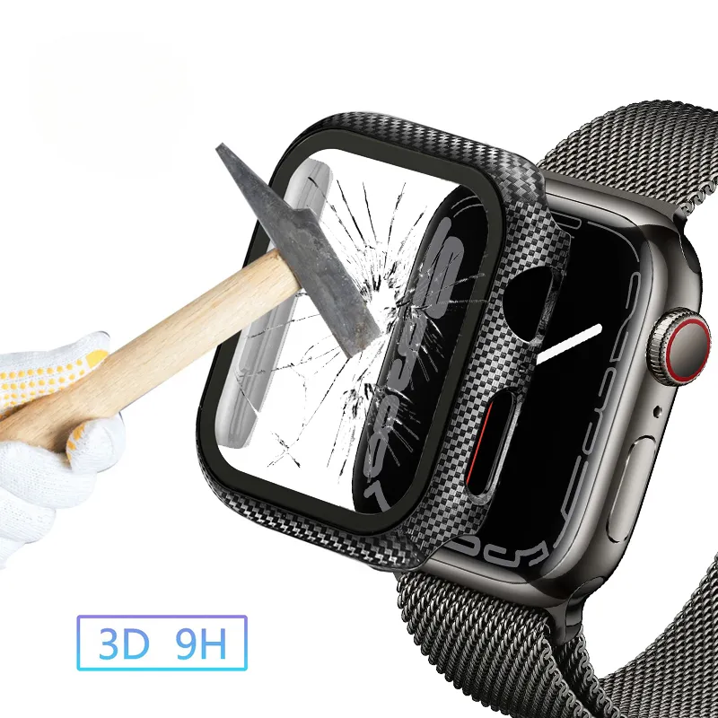 Защитный корпус Carbon для Apple Watch 41 мм 45 мм 49 мм 44 мм 40 мм 42 мм 38 мм крышки бампер iwatch серия 7 6 5 4 аксессуаров