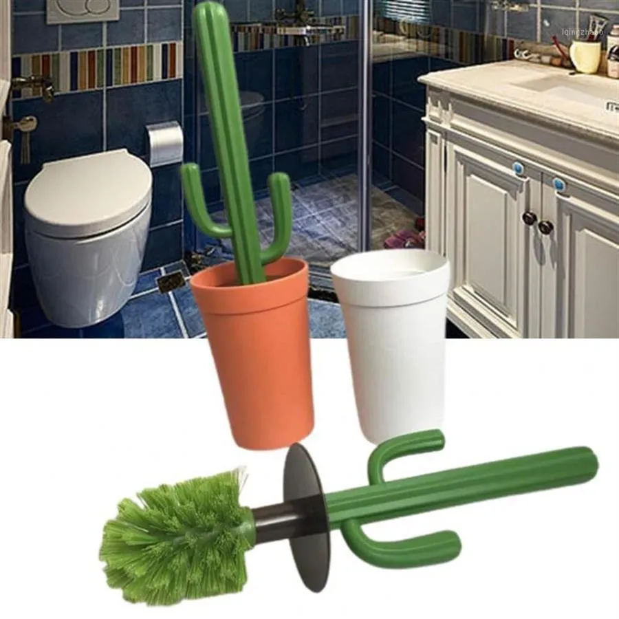Badtillbehör set toalettborste innovativt tätt huvudplast söt kaktus lång handtag rengöring rengöring för home307l