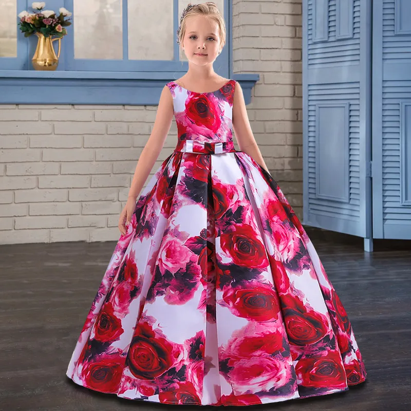 Robes de fille Adolescent Fille Maxi Robe Enfants Robes Pour Filles Enfants Imprimer Étage Princesse Robe Robe De Soirée De Mariage Robe 10 12 Ans 230715