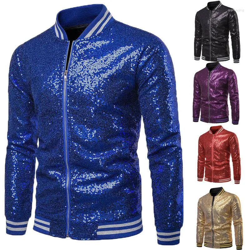 Męskie kurtki złota cekin bling płaszcz blezer biznes swobodny zamek błyskawiczny Slim Fit Jacket Formal Męs