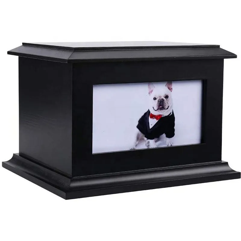 Pet Memorial Urns for Dogs or Cats Ashes Solid Wooden Funeral Burial Urns with Photo Frame Beautifully Handmade Cremation Keepsake Memory Box