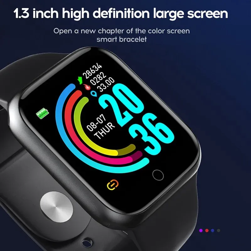 Y68 D20 Smartwatch Fitness Armband Blodtryck Hjärtfrekvensmonitor Pedometer Cardio Armband Män Kvinnor Smart Watch for iOS Android