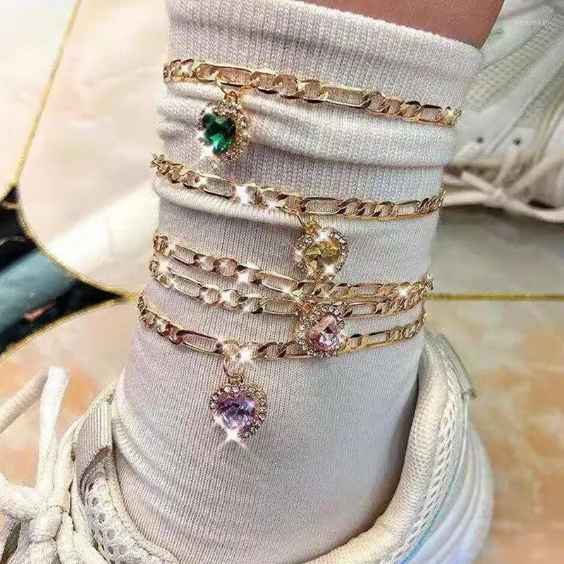 Anklets kreativ kärlek hänge ankel set 5-stycks hjärta strand anklet grossist