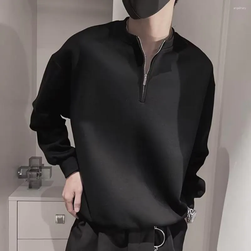 Hommes Hoodies Classique Pull Sweat Poignets Rétractables Doux Hommes Solide Couleur Haut Extensible Automne Pour Le Bureau