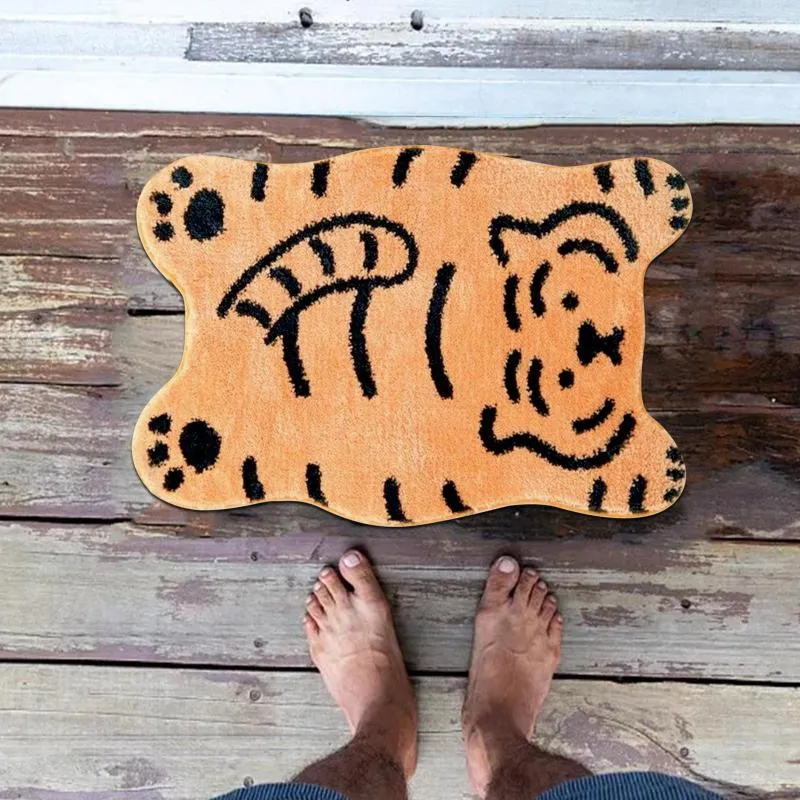 Carpets Cute Tiger Shape Doormat Welcome Mats For Front Door Mat Non Slip Indoor Decor Bathroom Kitchen Carpet Entrance Rug G3