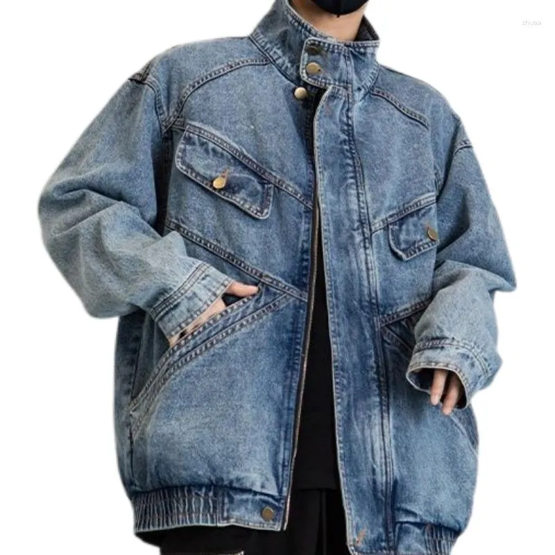 Jaquetas Masculinas Moda Bonito Denim Gola Alta Masculina Tops Sobretudo Verão Outono Causal Solto Jaqueta Casaco Casacos Roupas Masculinas