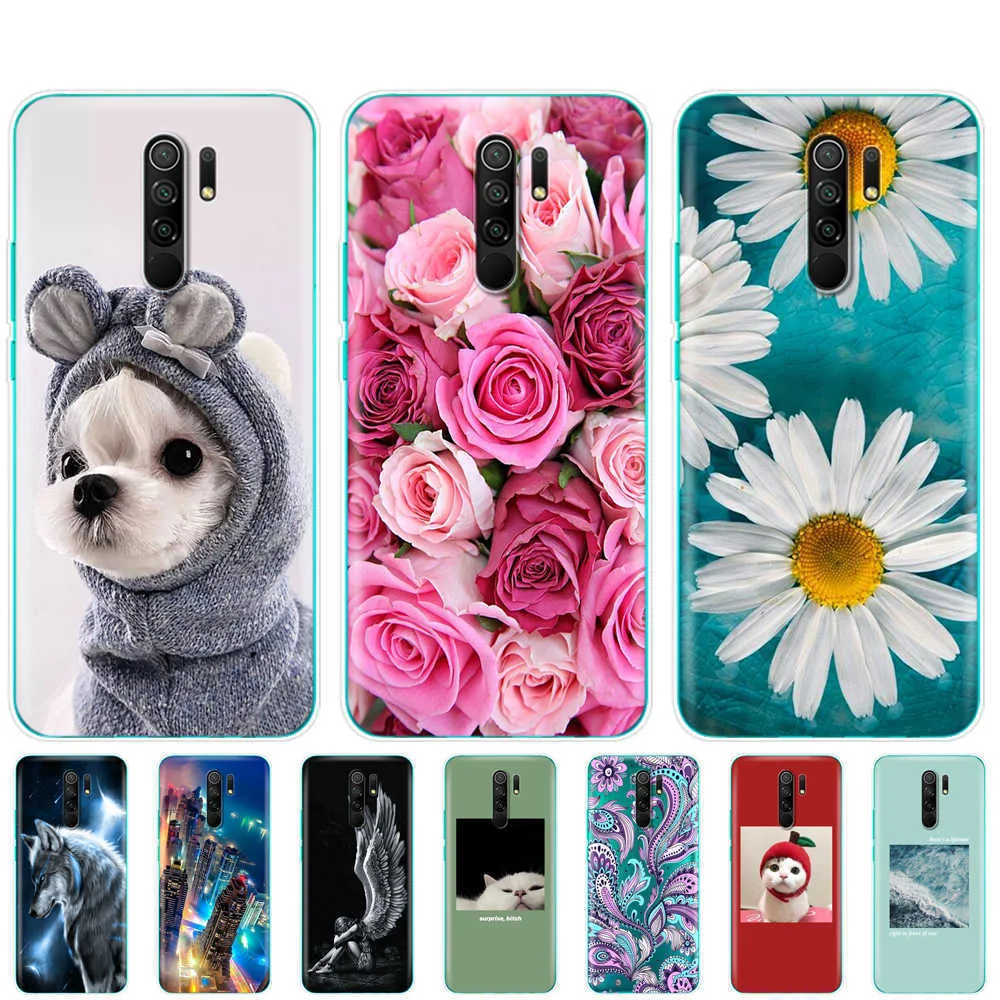 Para Xiaomi Redmi 9 Case Painting Silicon Soft TPU Back Phone Cover 6.53 Polegada Etui Full Protection Coque Bumper