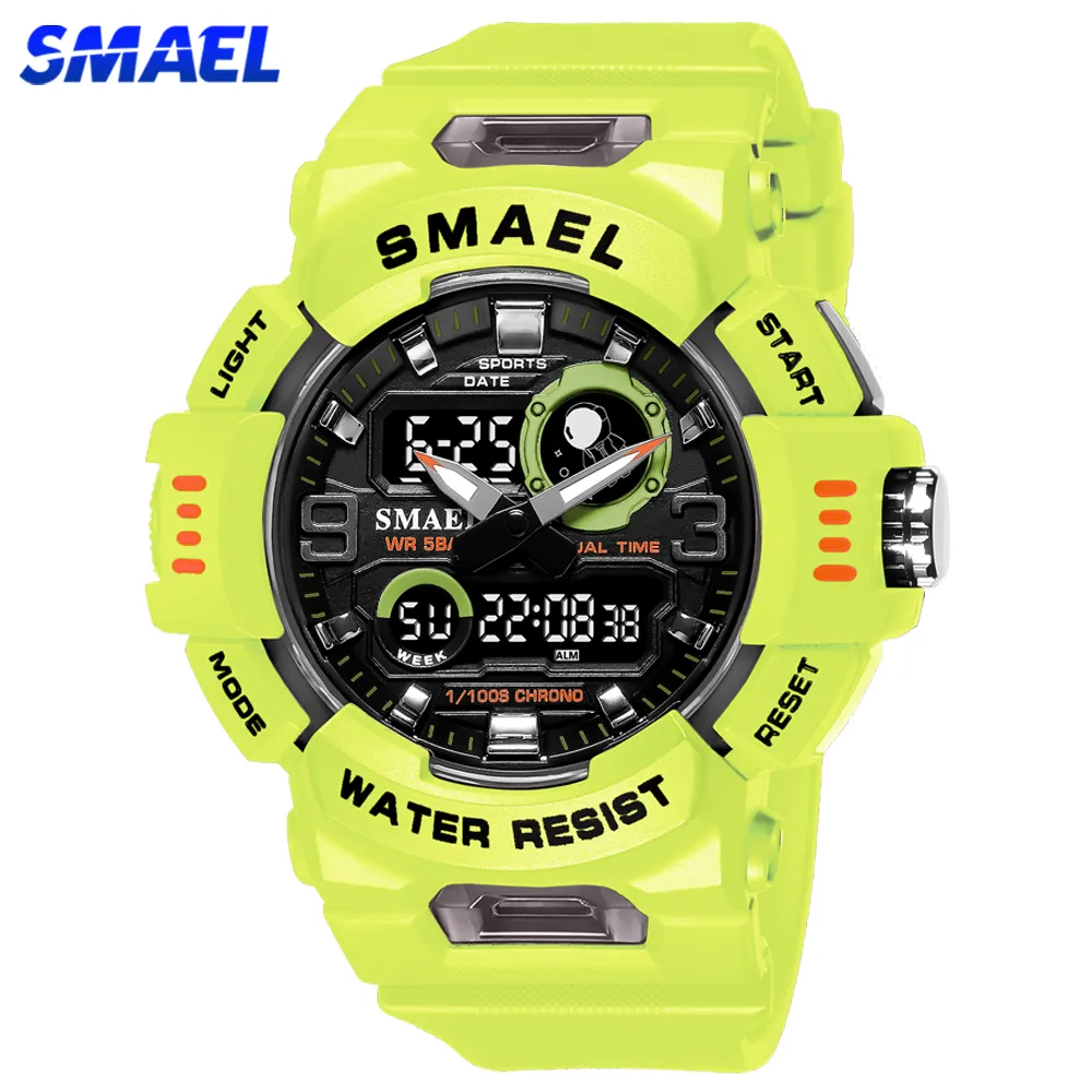 Smael Brand Watch Men Dual Display ledde digitala analoga armbandsur Youth Stopwatch Sport Electronic Quartz Waterproof Male Clock