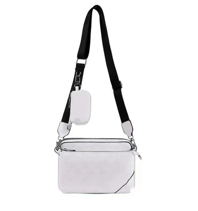 TRIO Desinger Messenger pour hommes et femmes Emed épaule élégant ensemble de trois pièces sac à bandoulière en cuir avec sac à main portefeuille pochette couleur blanche