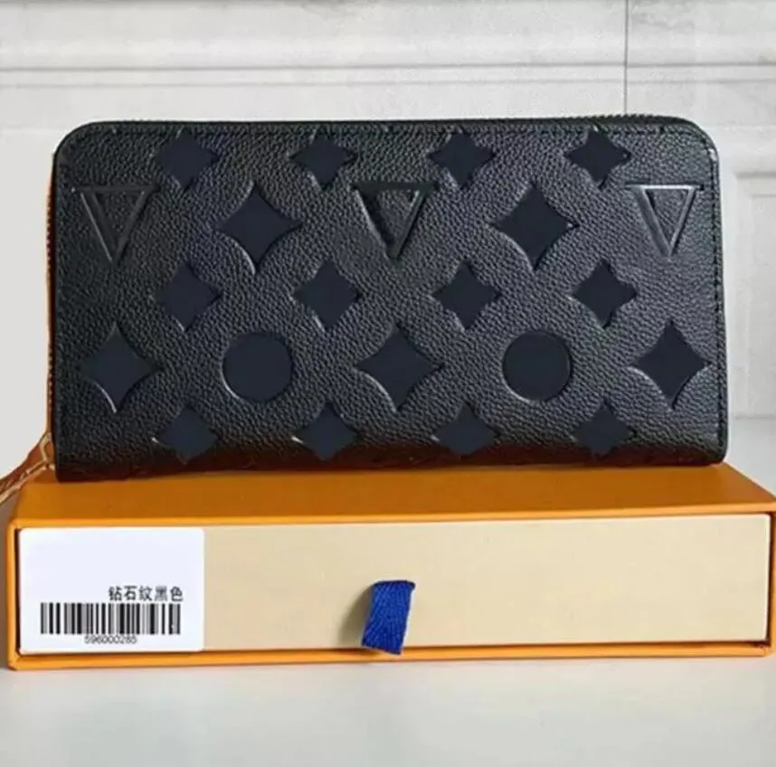 M60017 Mode Femmes Portefeuille Noir empreinte embrayage dame dames long portefeuille en cuir pu portefeuilles à glissière unique porte-monnaie classique porte-carte
