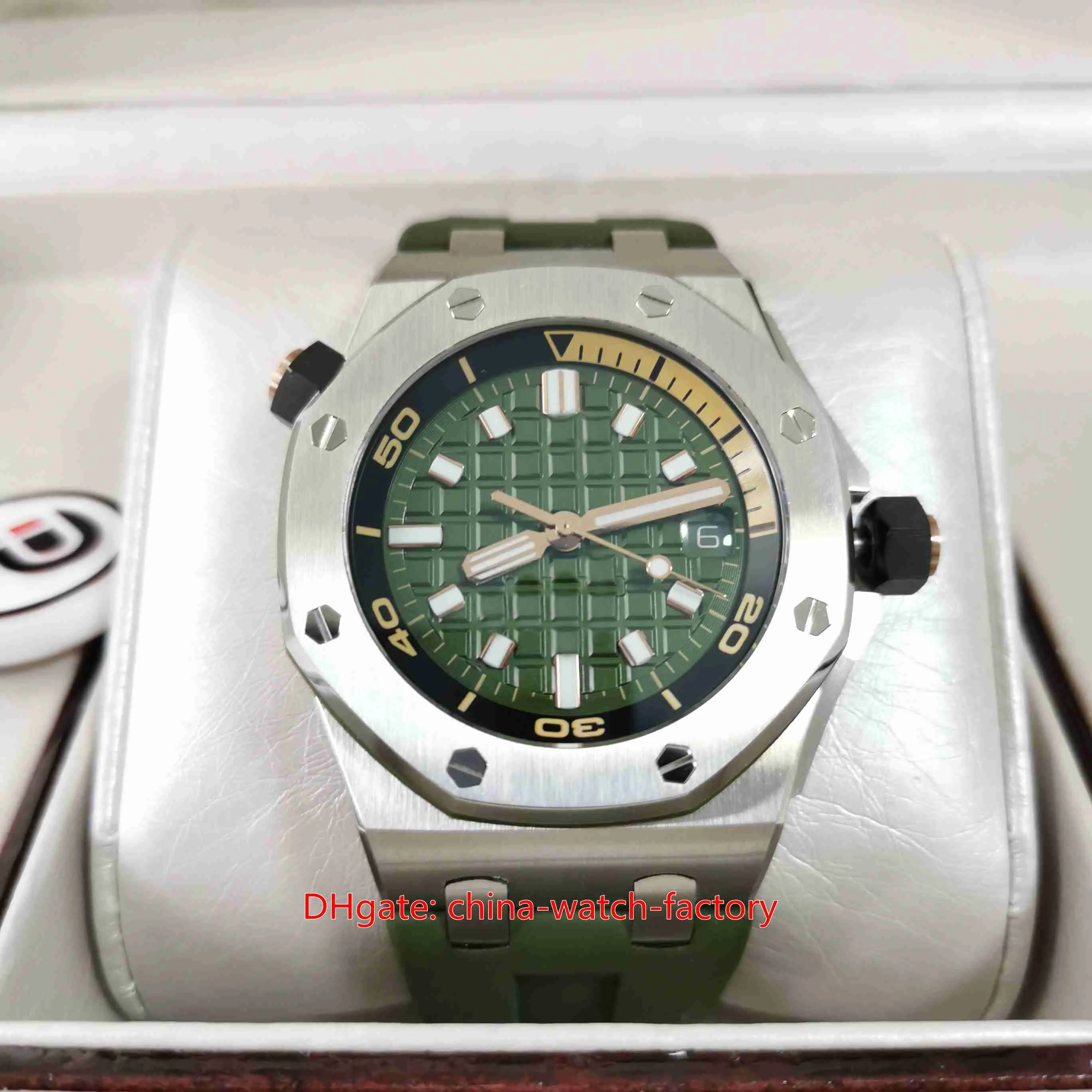 Orologio da uomo IP Factory qualità eccellente 42mm 15720 Diver 15720ST OO A052CA 01 quadrante verde militare orologi in acciaio inossidabile CAL 4308 movimento automatico orologi da polso da uomo UR2