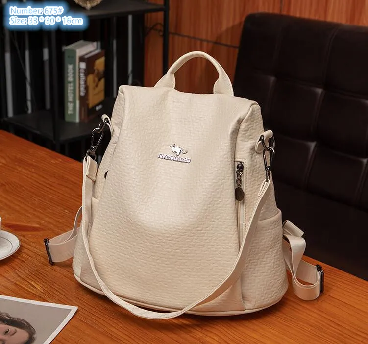Womens Leather Backpack Shoulder Bag - Classic Lychee  display picture 1