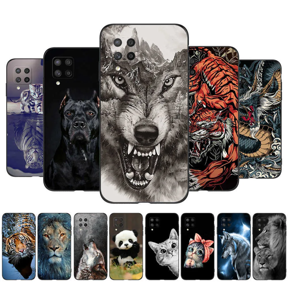 Pour Samsung Galaxy A42 5G étui GalaxyA42 A 42 SM-A426B A426 housse de téléphone 6.6 pouces noir étui en polyuréthane thermoplastique Lion loup tigre Dragon