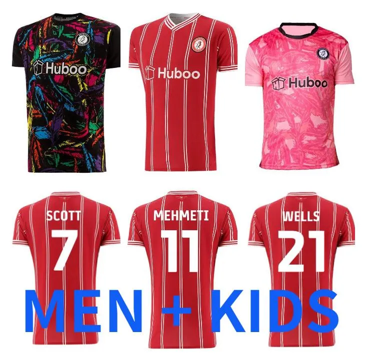 23 24 Bristol City Futbol Formaları 2023 2024 Ev Kırmızı Uzak Mavi Robins Paterson Wells Weimann Camisetas de Futbol Futbol Gömlekleri Üniforma Erkek Çocuk Kiti