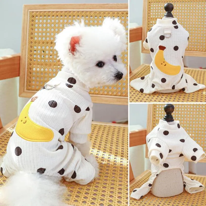 Hundkläder husdjur jumpsuit casual pyjamas söta bananmönster med dragspänne polka dot för små hundar leveranser produkter