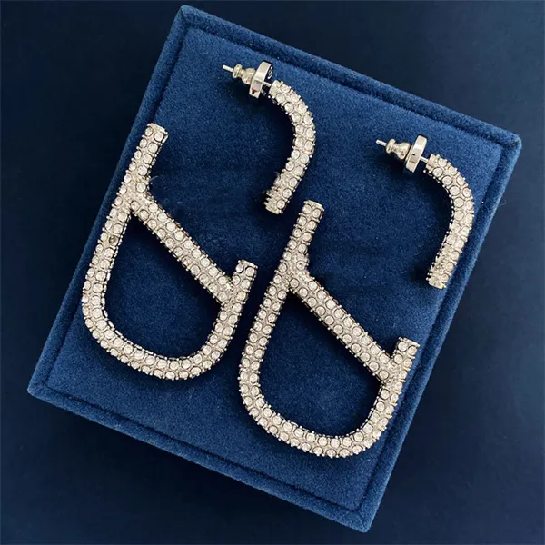 Valentino Boucles d'oreilles femme lettre V or métal boucle d'oreille créateur luxe Vlogo bijoux créoles femme perle diamant 5653