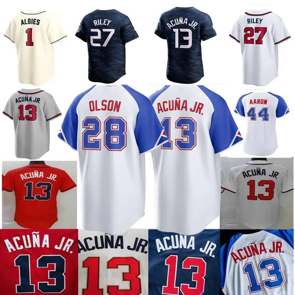 Najwyższa jakość 2024 28 Matt Olson Jersey Freddie Freeman Dansby Swanson 10 Jones 13 Ronald Acuna Jr. Ozzie Albies Mike Soroka 27 Riley Brave Custom S-4xl Baseball Koszulki baseballowe