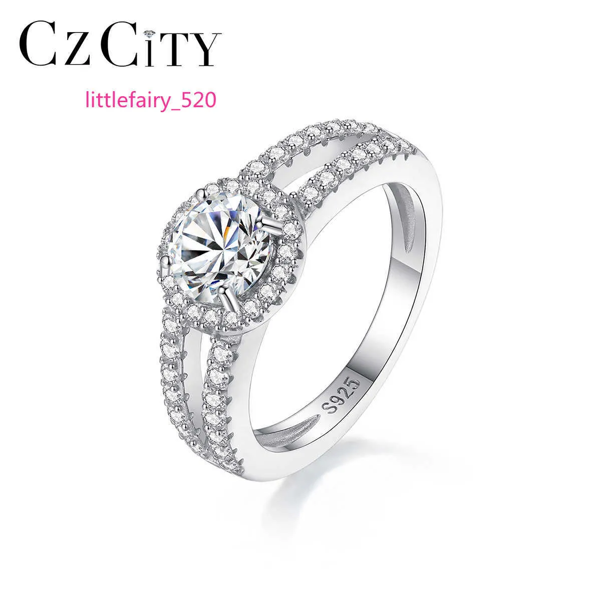 CZCITY Mariage Glacé Diamant GRA Certifié Argent Dainty VVS1 925 Bague de Fiançailles Moissanite