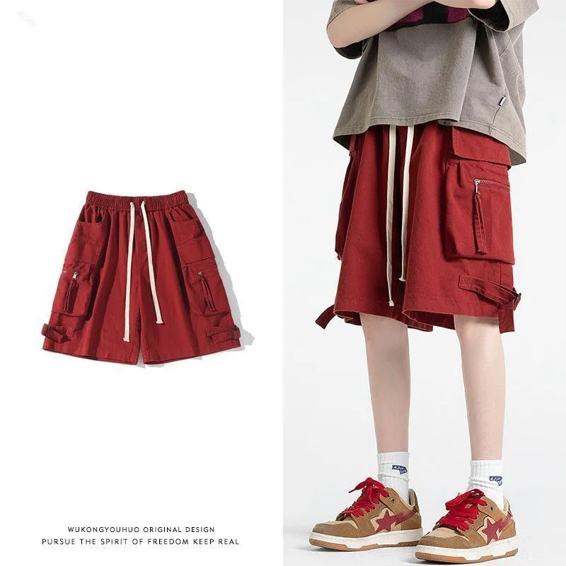 Mulheres shorts retro japonês Multi Pocket Work Men Summer Moda