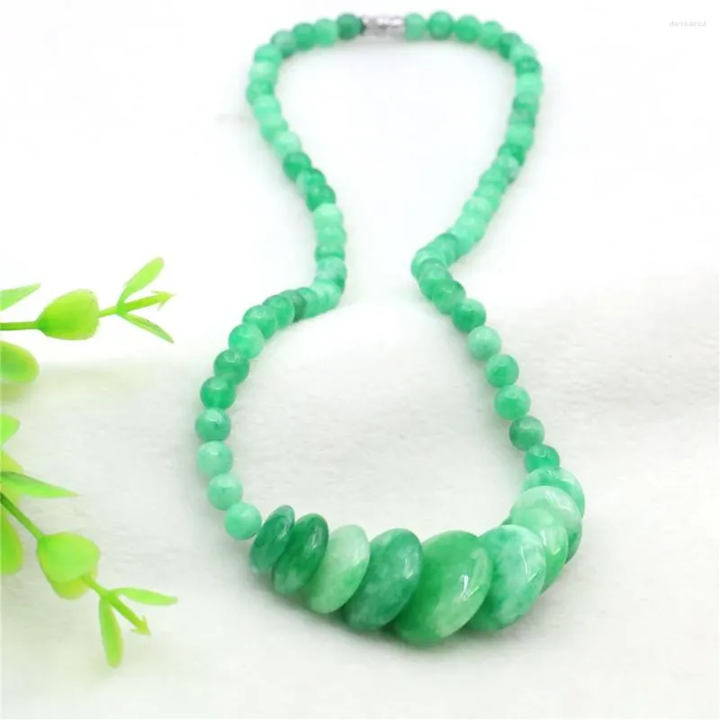 Correntes 6-14mm Redondo Oblato Verde Esmeraldas Jade Colar Pedra Natural Calcedônia Pescoço Feminino Meninas Moda Fazendo Jóias Design