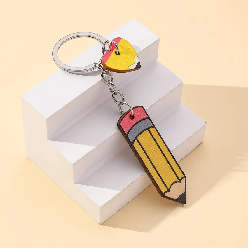 DHL Personalized Pencil Keychain Favor DIY Blank Acrylic Keyring with Tassel Creative Backpack Hanging Pendant