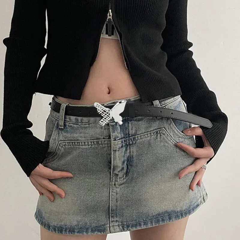 Gürtel Punk Schmetterling Schnalle Gürtel Design Mode Y2k Für Frauen Schwarz Taille Strap Weibliche Mädchen Jeans Hosen Dekorative Bund