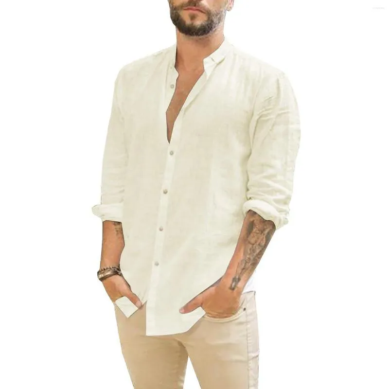 Camicie casual da uomo Camicia in cotone e lino Tinta unita Magliette larghe Manica lunga Primavera Autunno Bella camicetta sottile e traspirante