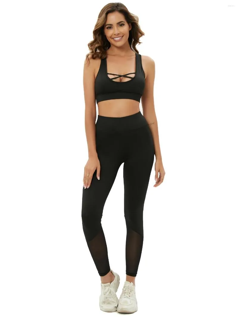 Ensembles actifs ensemble de Yoga doux femmes vêtements de sport Fitness costumes sangle croisée soutien-gorge pantalon vêtements d'entraînement vêtements de sport de gymnastique