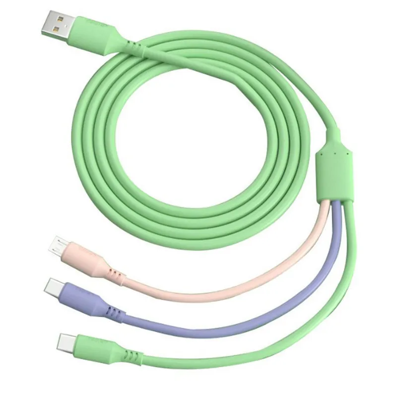 3 In 1 Liquid silicone Cables 1.2M Multi colors USB Fast Charging Cable Type C Android Charger Cord For xiaomi Samsung Huawei Phones