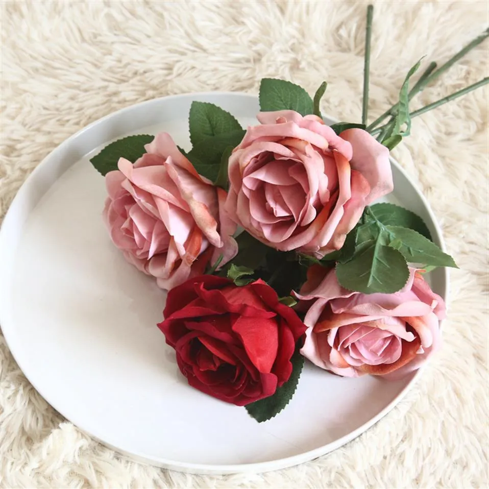 Ins simulering sammet rose bröllopsarrangemang handhåller rosbukett konstgjord blommor dekorativ växt blomma vägg falsk wreat295o