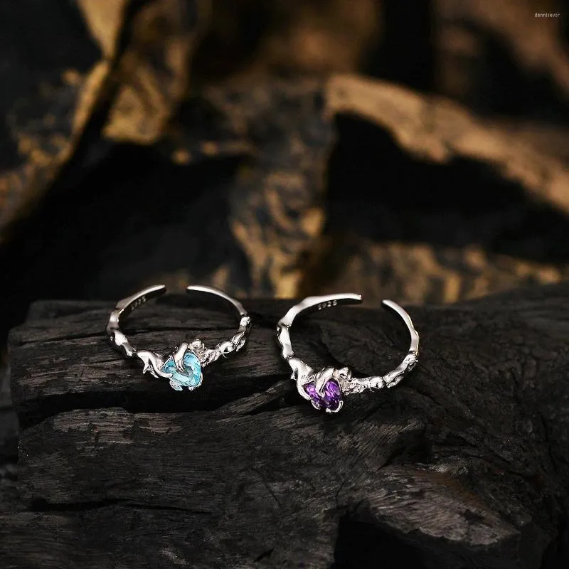 Klusterringar Amaiyllis S925 Sterling Silver Fashion Texture Love Pocke Finger Ring Simple Zircon Tail Smycken för kvinnor