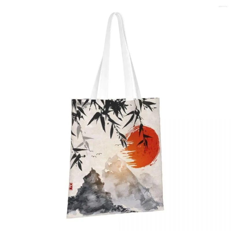 Japanese Bamboo Trees Sun Mountains reusable shopping tote Reusable Lightweight and Sturdy Polyester Gift for Groceries and More
