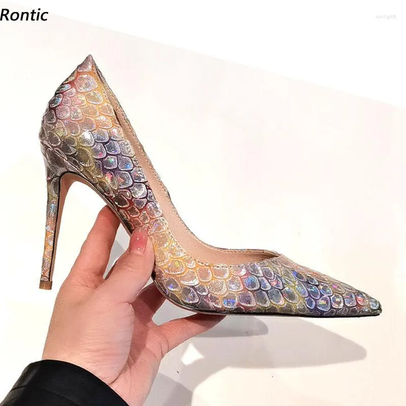 Sapatos sociais Rontic Handmade Women Spring Pumps Slip On Fish Sexy Stiletto Healt Toe Pointed Toe Pretty Colorful Ladies US Size 5-13