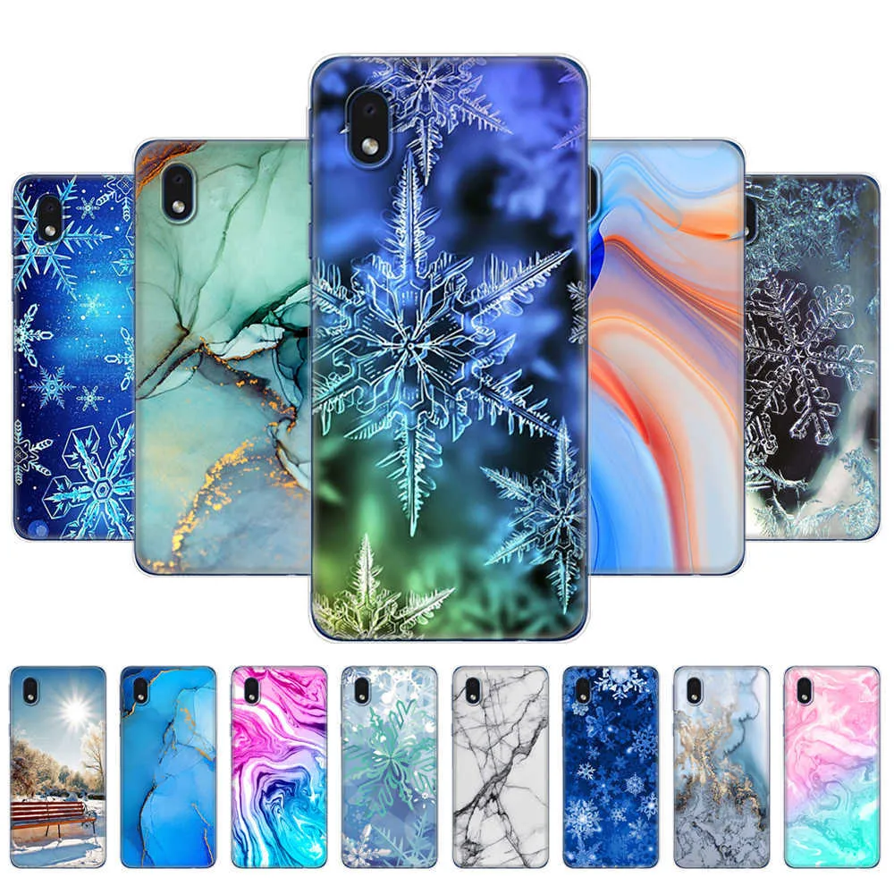 Per Samsung Galaxy A01 Core Custodia da 5,45 pollici Cover per telefono in silicone SM-A013 Marmo Fiocco di neve Inverno Natale