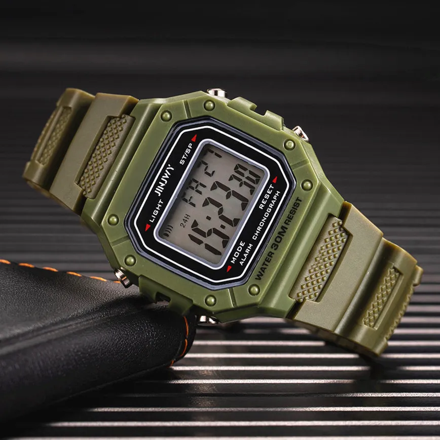 ساعات معصم الرجال العلامة التجارية الفاخرة الإلكترونية LED Digital Watch for Men Women Square Sipper Sport Army Watch Watch Clock Reloj