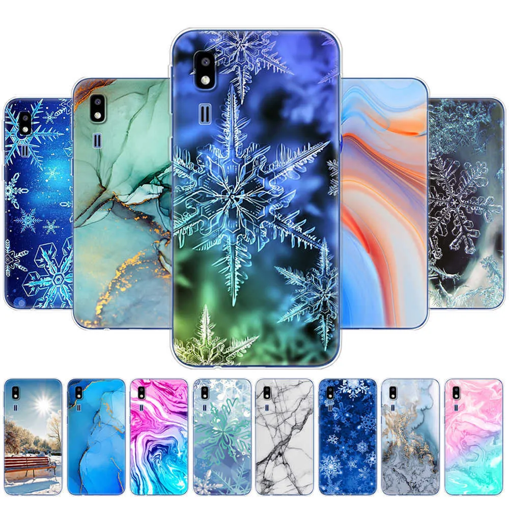 För Samsung Galaxy A2 Core Case 2019 Silicon Soft Phone Cover A260F 5.0 '' Marmor Snow Flake Winter Christmas