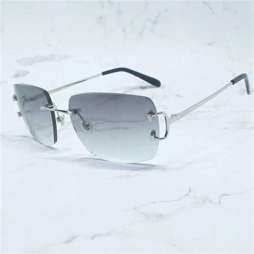 Oversized es Metal Retro Brand Rimless Carter Glasses Wire Customized Cut Adge Trendy Men SunglassKajia New