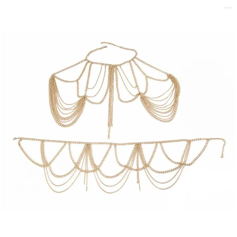 ネックレスイヤリングセット女性合金タッセルファッションパーソナライズされたウエストチェーンポータブル装飾ジュエリーギフトアクセサリーバーパーティー