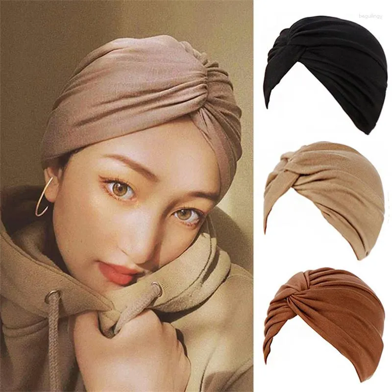 Abbigliamento etnico Moda Donna Cross Twist Turban Cap Copricapo musulmano Foulard islamico Bonnet Musulman Femme Cotton Turbante Hijab Caps