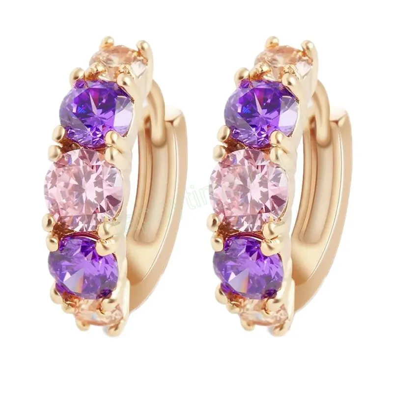 Orecchini a cerchio piccoli con zirconi colorati vintage Rosa Viola Intarsio in rame con strass Fibbia per orecchio Gioielli da banchetto da donna squisiti