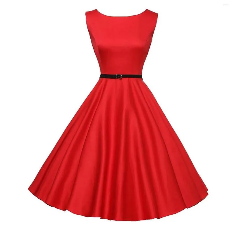 Casual Dresses 2023 Kvinnor Vintage Dress Summer Sleeveless Solid Colors Retro 50s 60s Rockabilly Party Prom Grown Swing Vestidos#G3