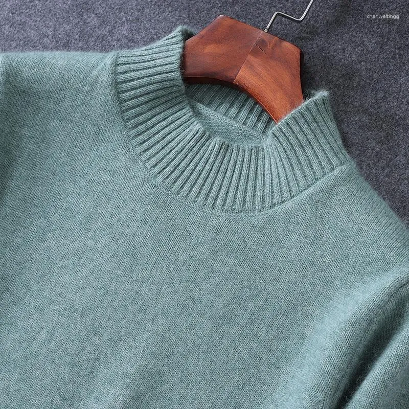 Men's Sweaters 2023 Half High Collar Cashmere Sweater Loose Large Size Thick Tops Autumn Winter Knit Pullover Pure Wool Base Shirt