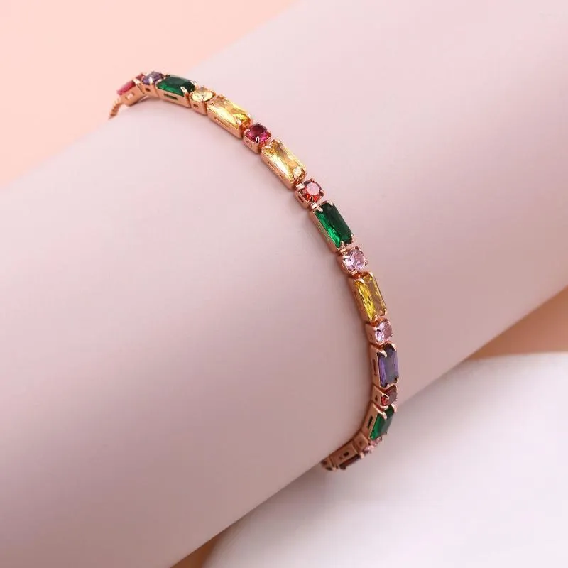 Schakelarmbanden Retro Veelzijdig Geometrisch Gekleurd Zirkoon Rose Goud Verstelbare Push-pull Armband Boheemse sieraden voor dames