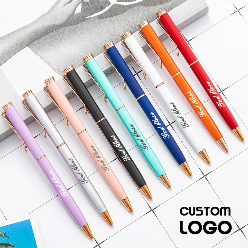 Little Fresh Candy Macaron Colored Multicolor Metal Ballpoint Pens Customized Engraving Logo Student Teacher Gift Stationery