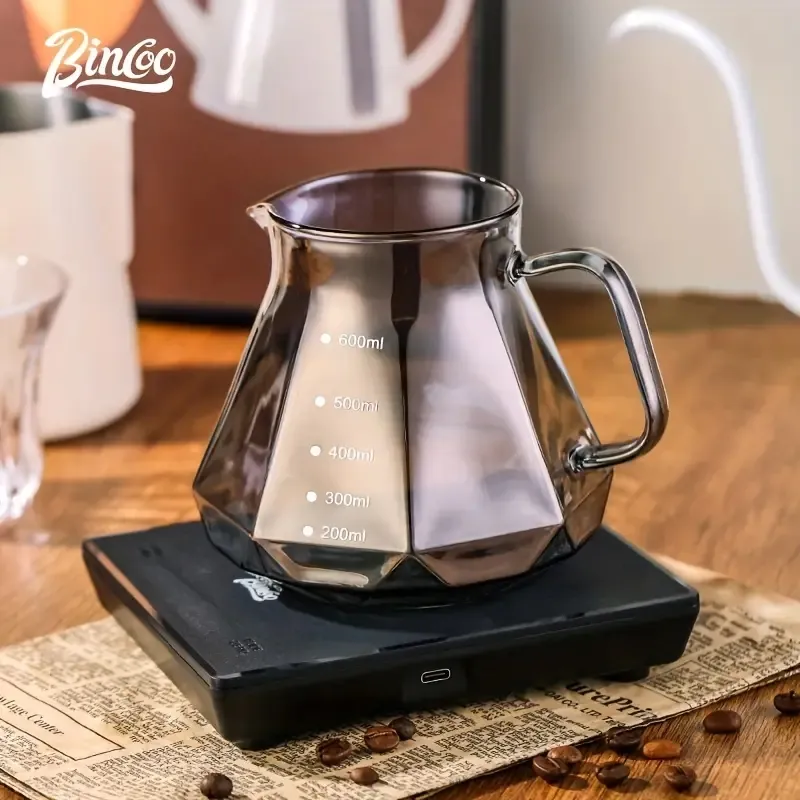 Bincoo Handspül-Sharing-Topf, abgestufter Brühbecher, für den Haushalt, hochtemperaturbeständiges Glas, Kaffeekanne, 400 ml