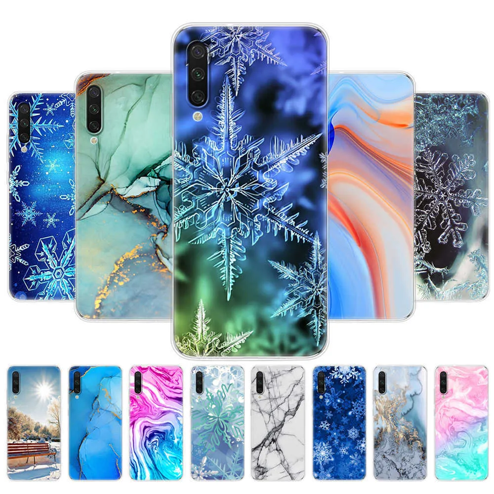 För Xiaomi Mi 9 Lite Case Silicon Soft TPU Back Phone Cover Lite Coque Capa marmor Snow Flake Winter Christmas